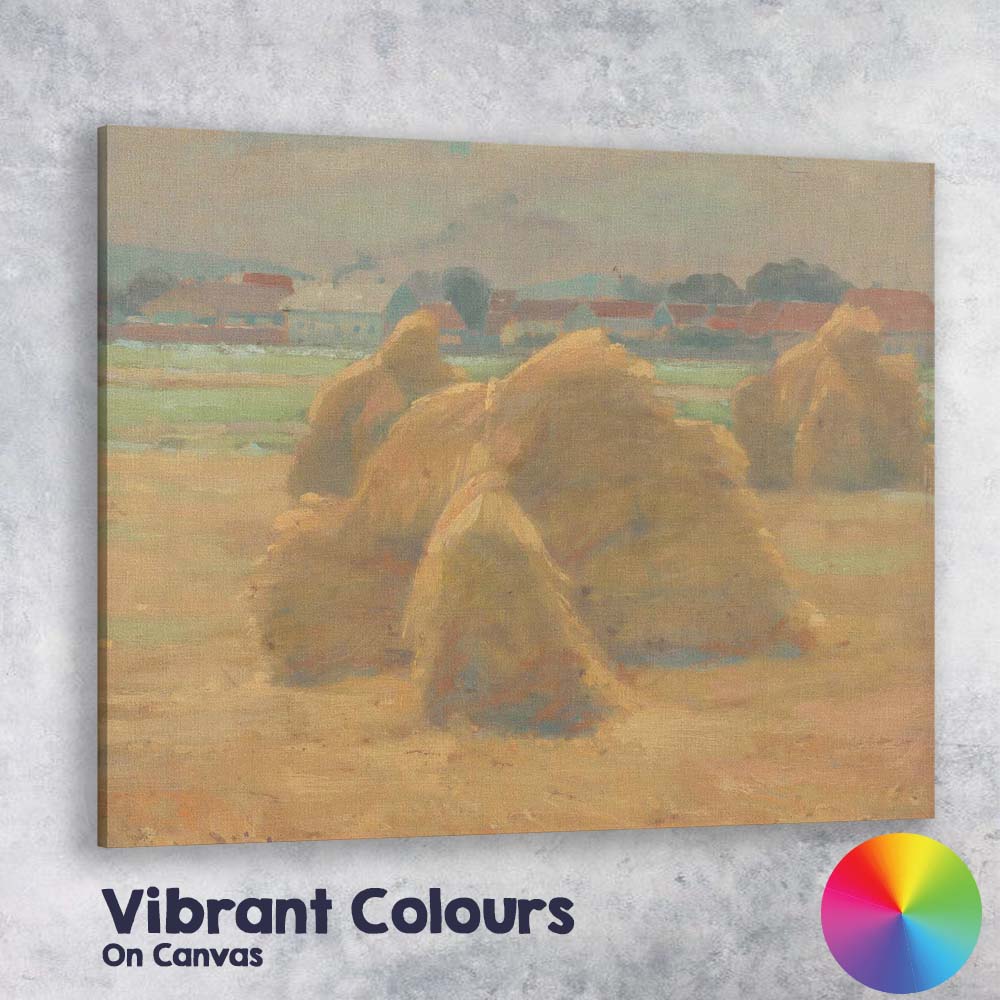 Soft Impressionist Haystacks Rural Village Harvest Landscape Canvas Wall Art Print Decor Picture Ready to Hang