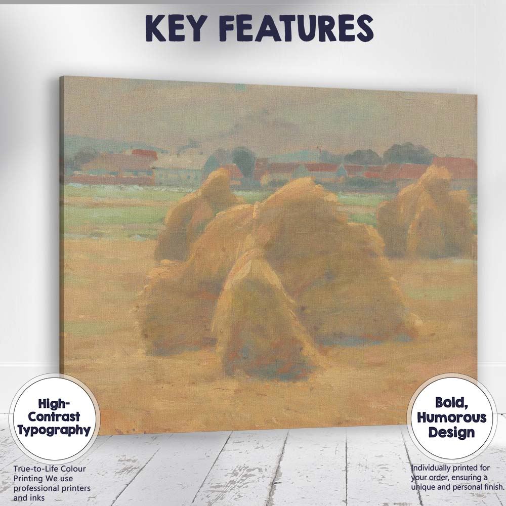 Soft Impressionist Haystacks Rural Village Harvest Landscape Canvas Wall Art Print Decor Picture Ready to Hang
