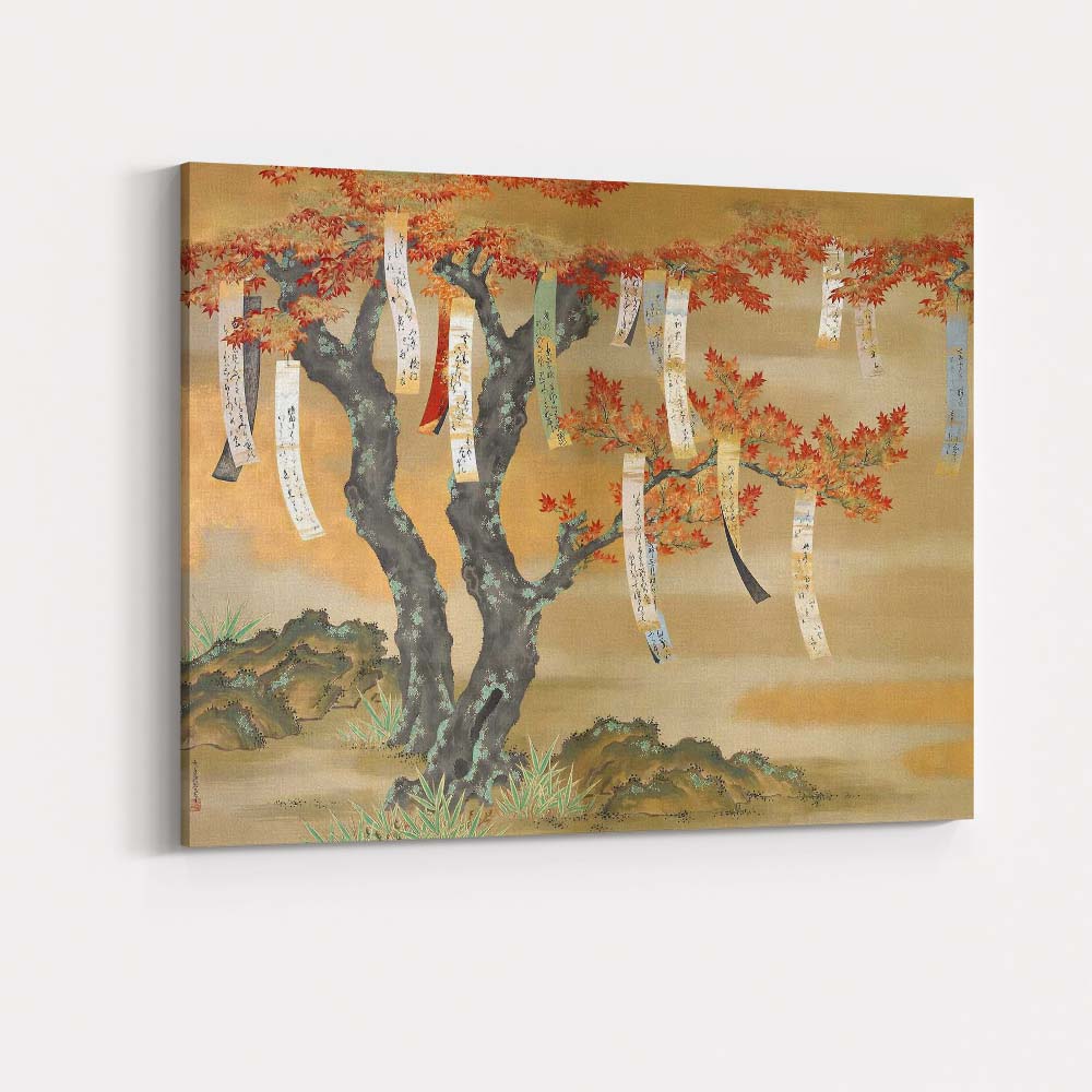 Japanese Maple Tree Autumn Leaves Traditional Oriental Painting Canvas Wall Art Print Decor Picture Ready to Hang