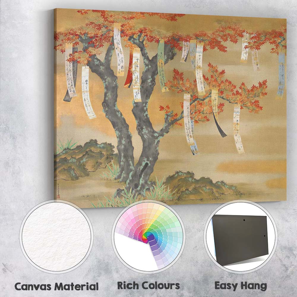 Japanese Maple Tree Autumn Leaves Traditional Oriental Painting Canvas Wall Art Print Decor Picture Ready to Hang