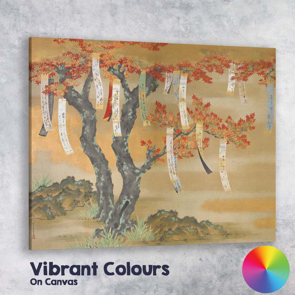 Japanese Maple Tree Autumn Leaves Traditional Oriental Painting Canvas Wall Art Print Decor Picture Ready to Hang