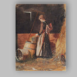 Victorian Farm Girl In Polka Dot Dress Rustic Barn Interior Watercolour Canvas Wall Art Print Decor Picture Ready to Hang