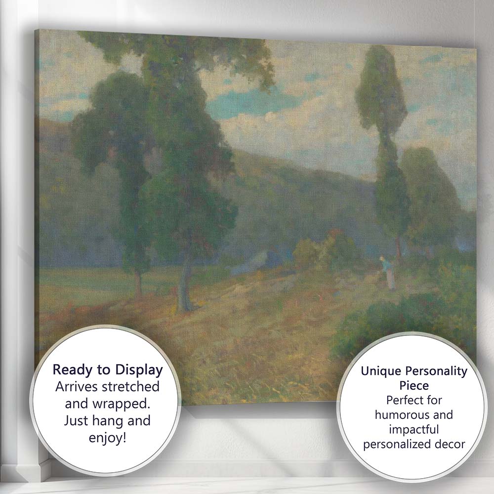 Soft Impressionist Countryside Meadow Trees Rural Landscape Canvas Wall Art Print Decor Picture Ready to Hang