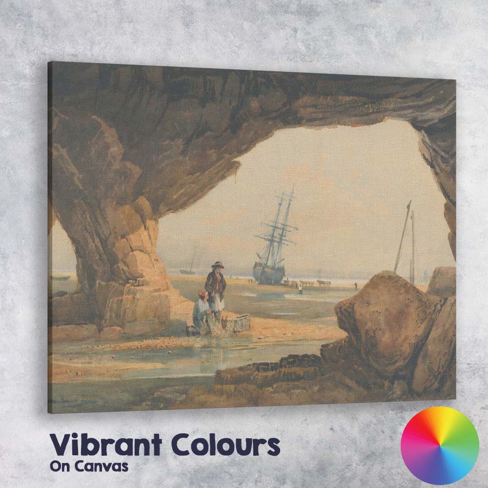Coastal Cave Seascape With Sailing Ship Maritime Watercolour Landscape Canvas Wall Art Print Decor Picture Ready to Hang