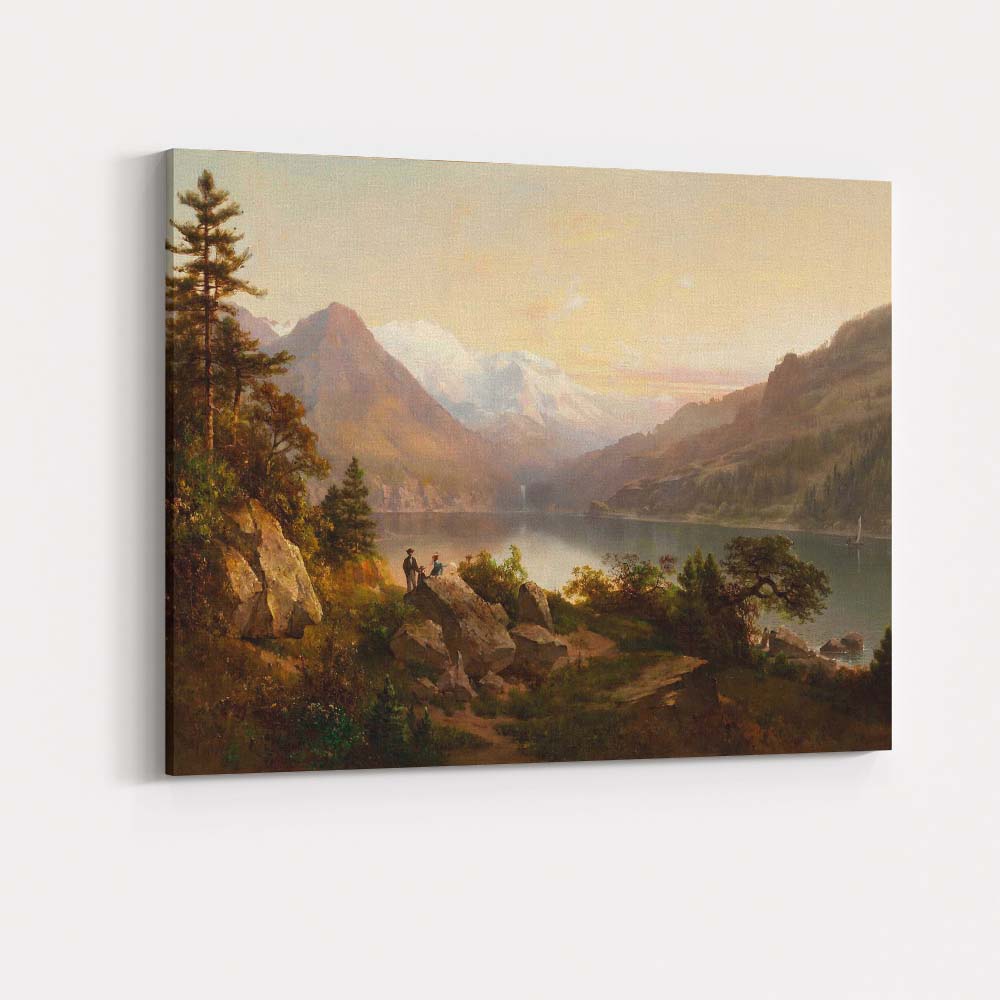 Majestic Mountain Lake Panorama Alpine Landscape Sunset Canvas Wall Art Print Decor Picture Ready to Hang