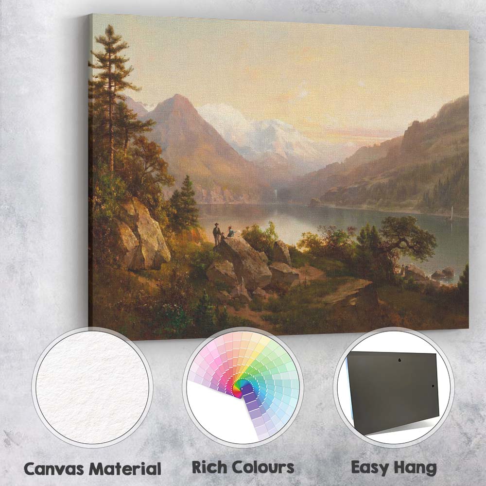 Majestic Mountain Lake Panorama Alpine Landscape Sunset Canvas Wall Art Print Decor Picture Ready to Hang
