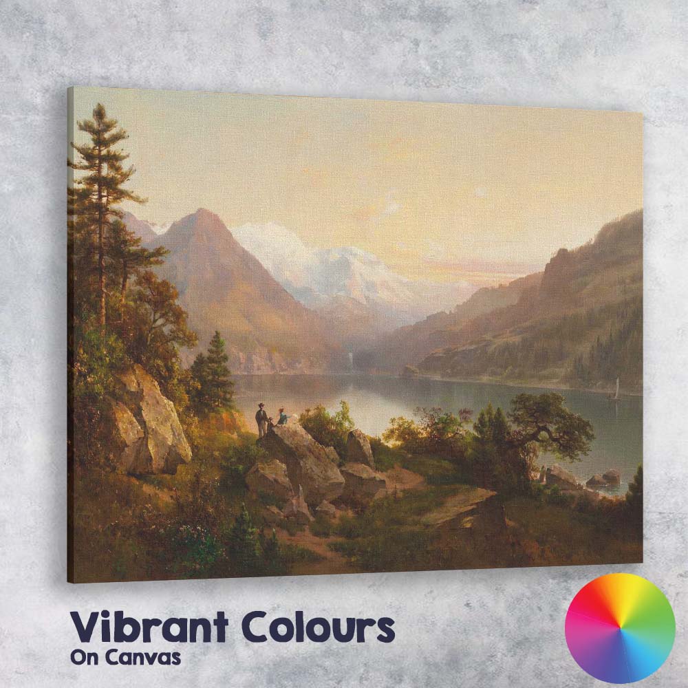 Majestic Mountain Lake Panorama Alpine Landscape Sunset Canvas Wall Art Print Decor Picture Ready to Hang