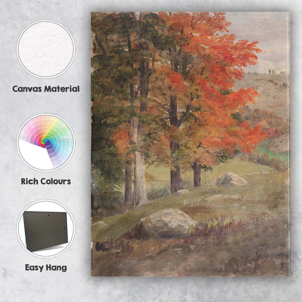 Autumn Forest Trees Warm Rustic Landscape Oil Painting Canvas Wall Art Print Decor Picture Ready to Hang