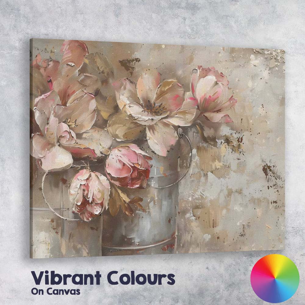 Soft Blush Floral Bouquet Abstract Still Life Canvas Wall Art Print Decor Picture Ready to Hang
