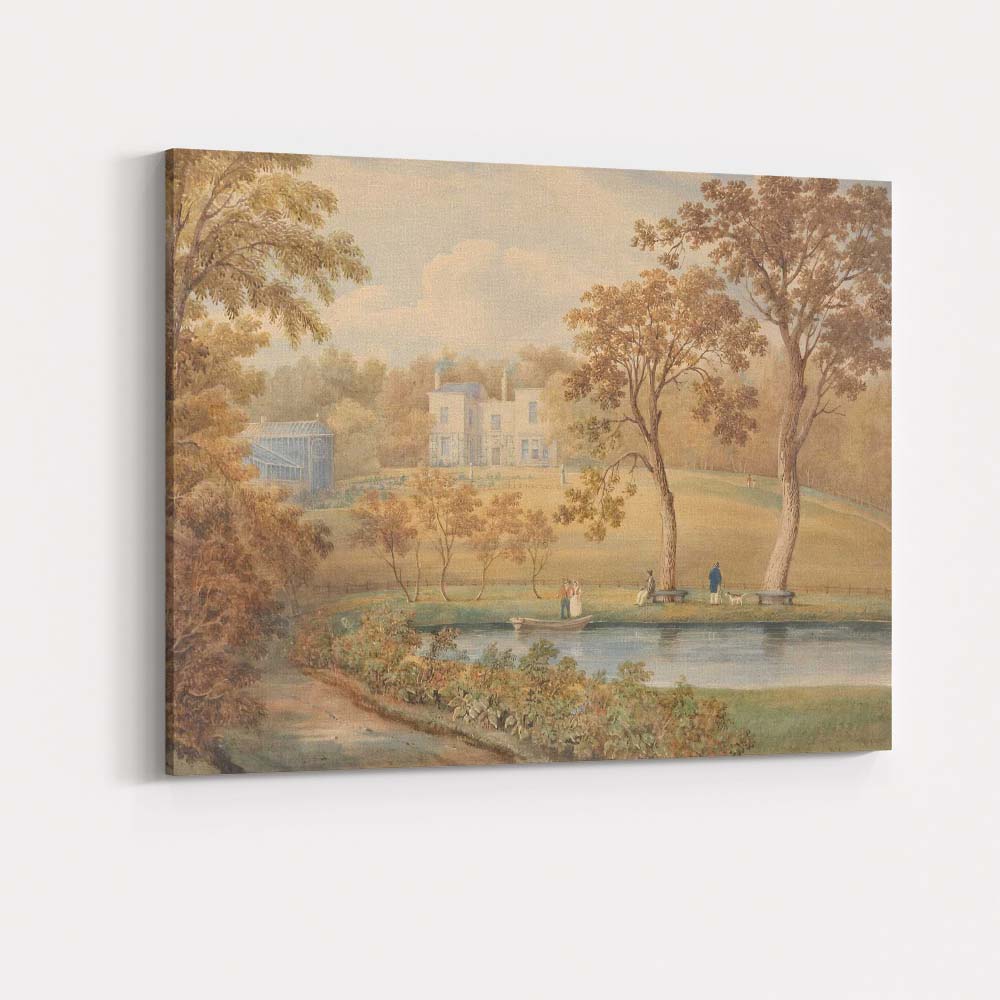 Elegant Country House Garden Lake Landscape Watercolour Canvas Wall Art Print Decor Picture Ready to Hang