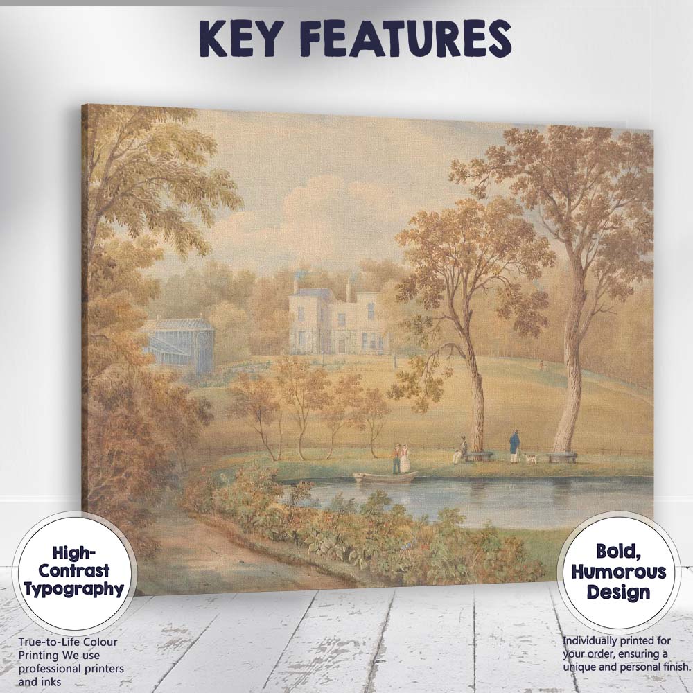 Elegant Country House Garden Lake Landscape Watercolour Canvas Wall Art Print Decor Picture Ready to Hang