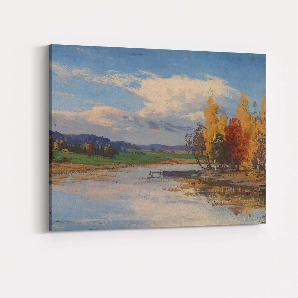 Autumn Lakeside Reflections Colourful Trees Landscape Painting Canvas Wall Art Print Decor Picture Ready to Hang
