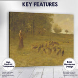 Country Woman Herding Turkeys Across Misty Meadow Tonalist Landscape Canvas Wall Art Print Decor Picture Ready to Hang
