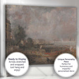 Atmospheric Historic Riverside Harbour Cityscape Impressionist Painting Canvas Wall Art Print Decor Picture Ready to Hang