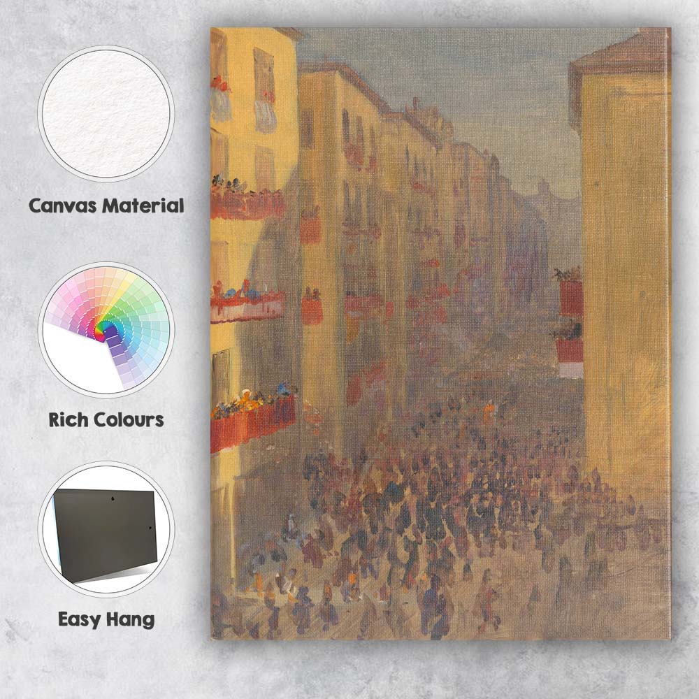 European Street Festival Celebration Impressionist City Scene Canvas Wall Art Print Decor Picture Ready to Hang