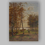 Sunlit Birch Forest Cattle Lakeside Pastoral Landscape Canvas Wall Art Print Decor Picture Ready to Hang