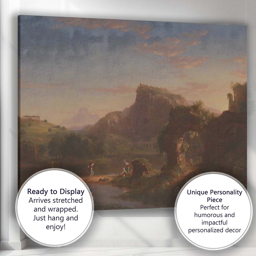 Classical Romantic Mountain Lake Ruins Landscape Painting Canvas Wall Art Print Decor Picture Ready to Hang