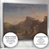 Classical Romantic Mountain Lake Ruins Landscape Painting Canvas Wall Art Print Decor Picture Ready to Hang
