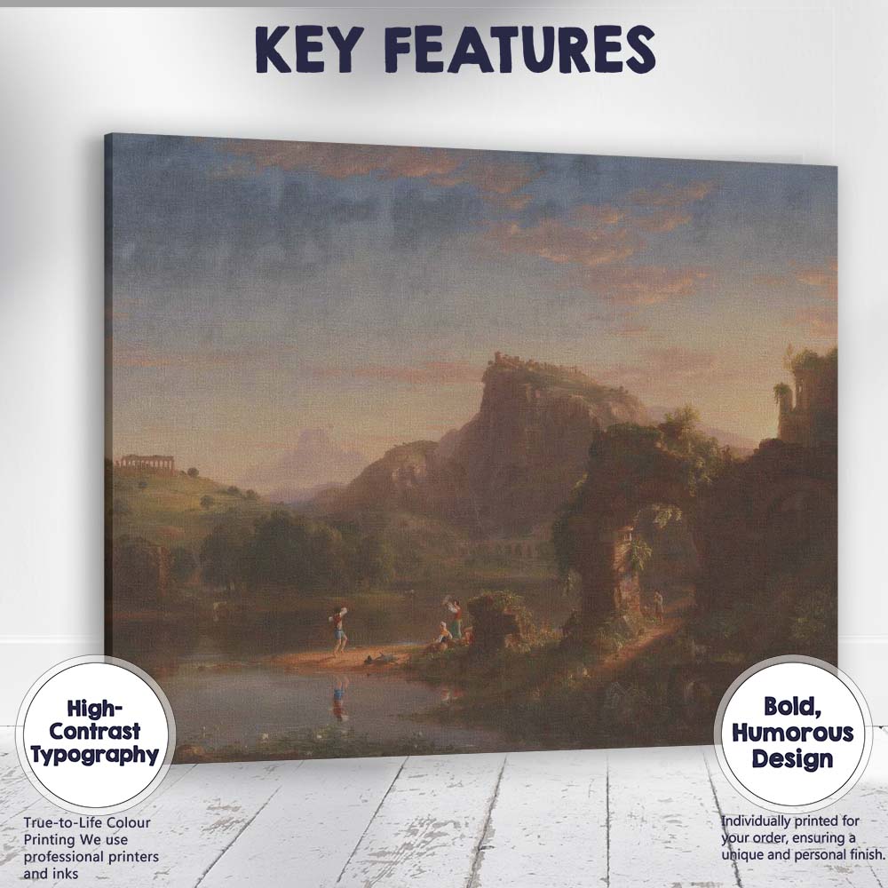 Classical Romantic Mountain Lake Ruins Landscape Painting Canvas Wall Art Print Decor Picture Ready to Hang