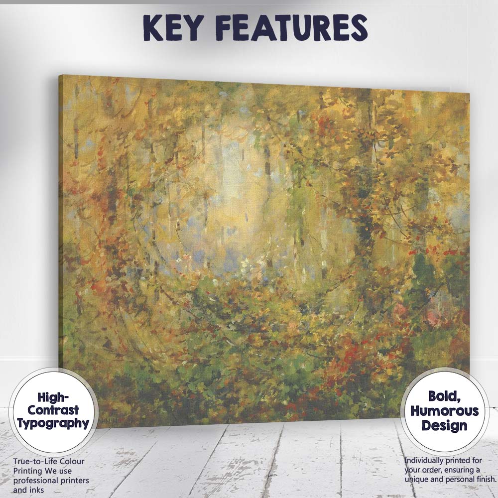 Sunlit Forest Glade Abstract Woodland Nature Painting Canvas Wall Art Print Decor Picture Ready to Hang