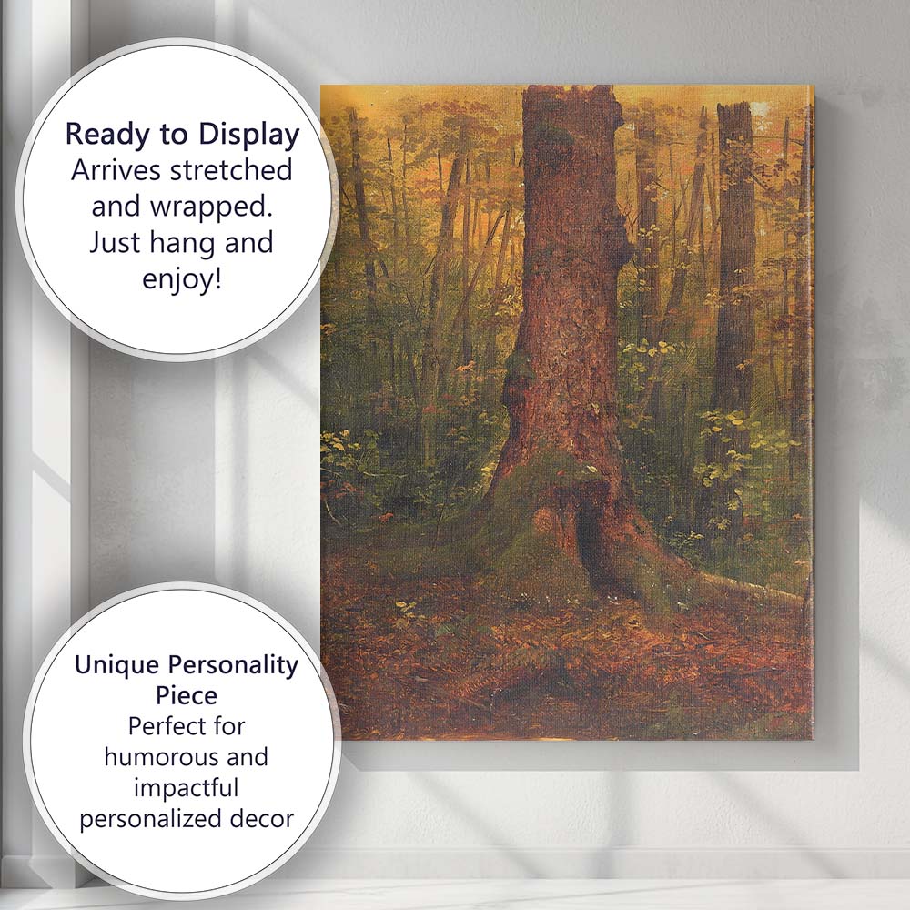 Ancient Moss Covered Forest Tree Trunk Nature Canvas Wall Art Print Decor Picture Ready to Hang