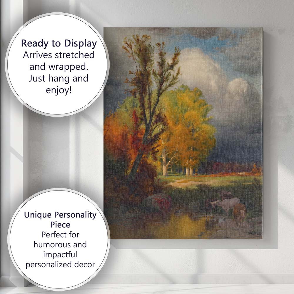 Dramatic Autumn Trees Stormy Sky Pastoral Landscape Canvas Wall Art Print Decor Picture Ready to Hang