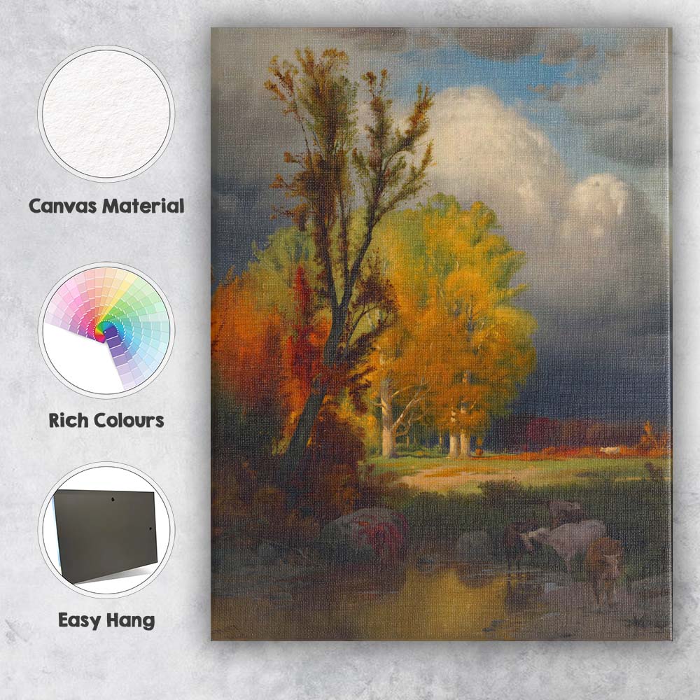 Dramatic Autumn Trees Stormy Sky Pastoral Landscape Canvas Wall Art Print Decor Picture Ready to Hang