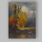 Dramatic Autumn Trees Stormy Sky Pastoral Landscape Canvas Wall Art Print Decor Picture Ready to Hang