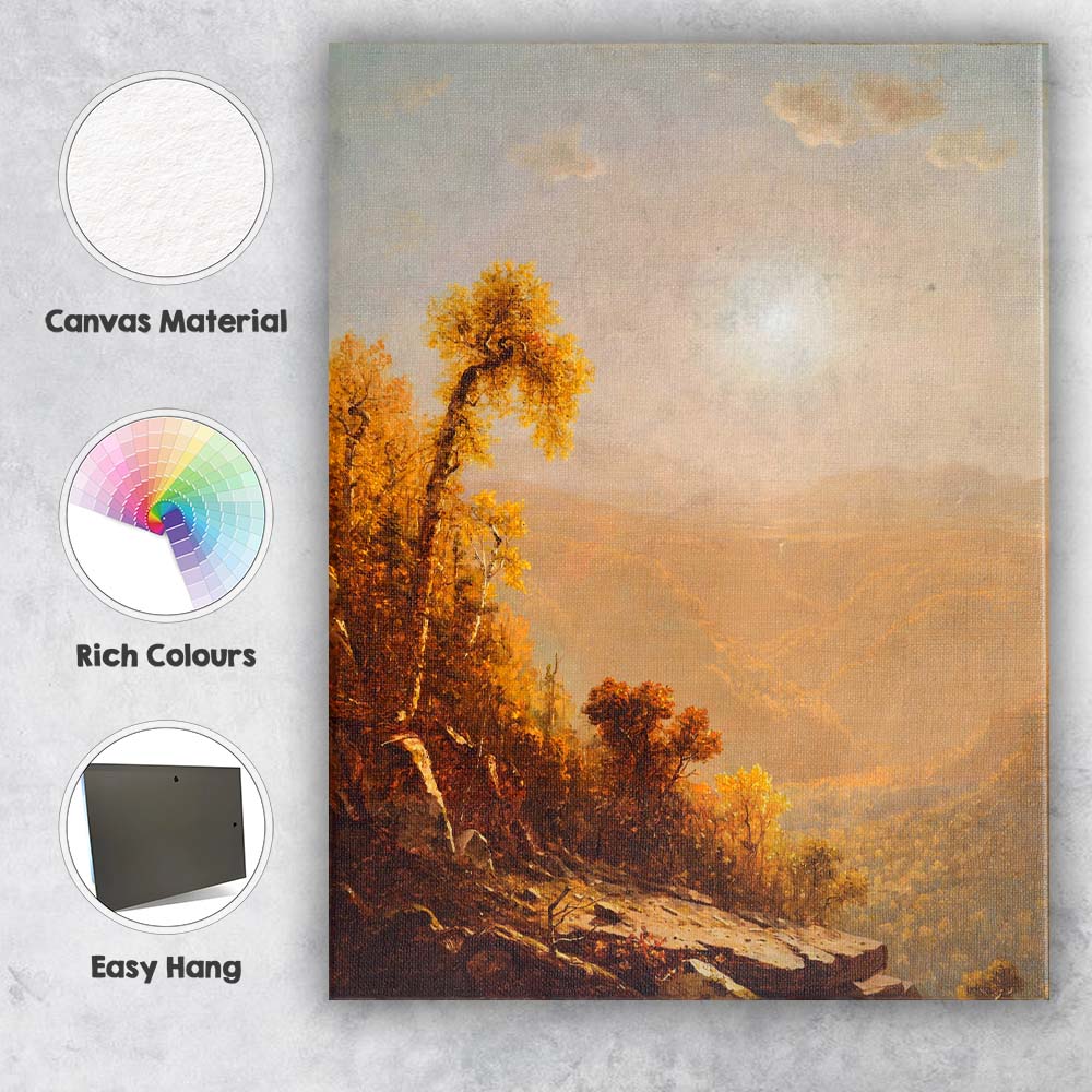 Autumn Mountain Valley Sunlit Panorama Landscape Canvas Wall Art Print Decor Picture Ready to Hang