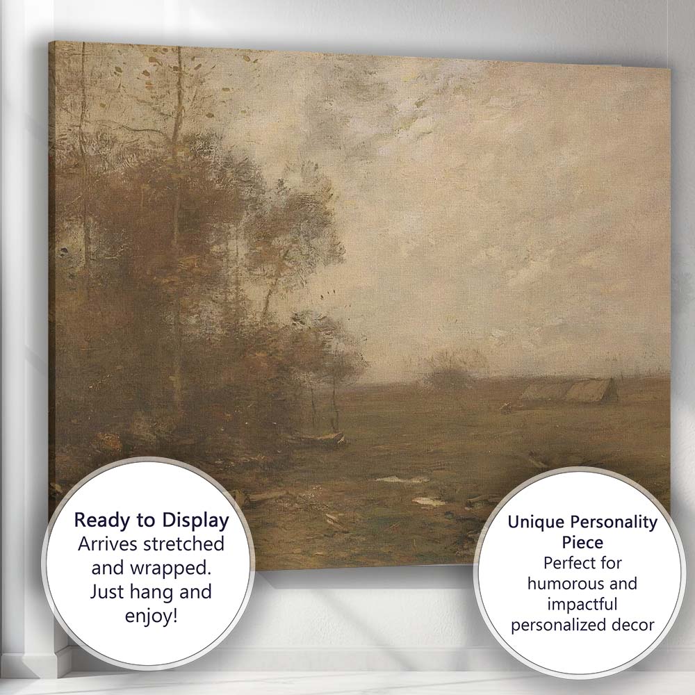 Moody Rural Wetland Landscape Tonal Oil Painting Canvas Wall Art Print Decor Picture Ready to Hang
