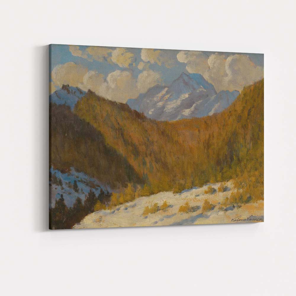 Autumn Mountain Valley Snow Peak Landscape Oil Painting Canvas Wall Art Print Decor Picture Ready to Hang