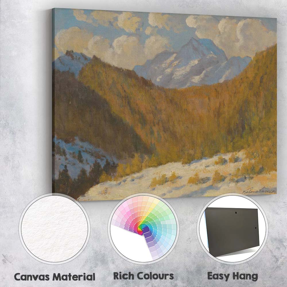 Autumn Mountain Valley Snow Peak Landscape Oil Painting Canvas Wall Art Print Decor Picture Ready to Hang