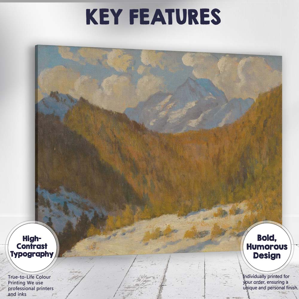 Autumn Mountain Valley Snow Peak Landscape Oil Painting Canvas Wall Art Print Decor Picture Ready to Hang