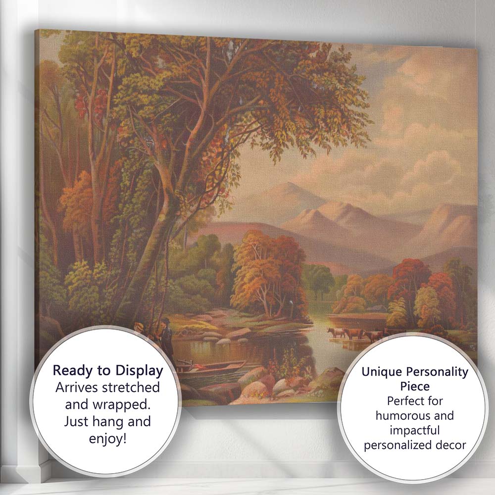 Romantic Lakeside Mountain Landscape With Figures Canvas Wall Art Print Decor Picture Ready to Hang