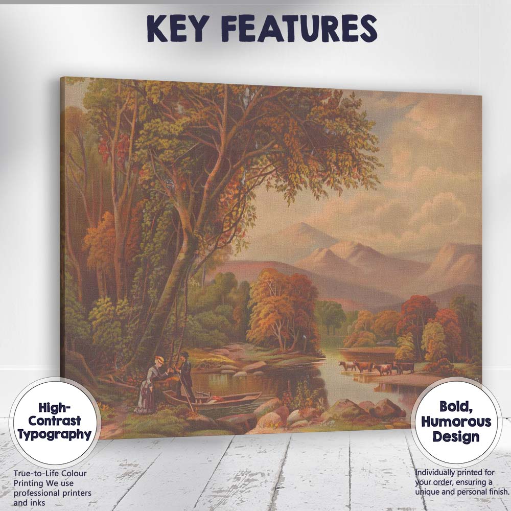 Romantic Lakeside Mountain Landscape With Figures Canvas Wall Art Print Decor Picture Ready to Hang