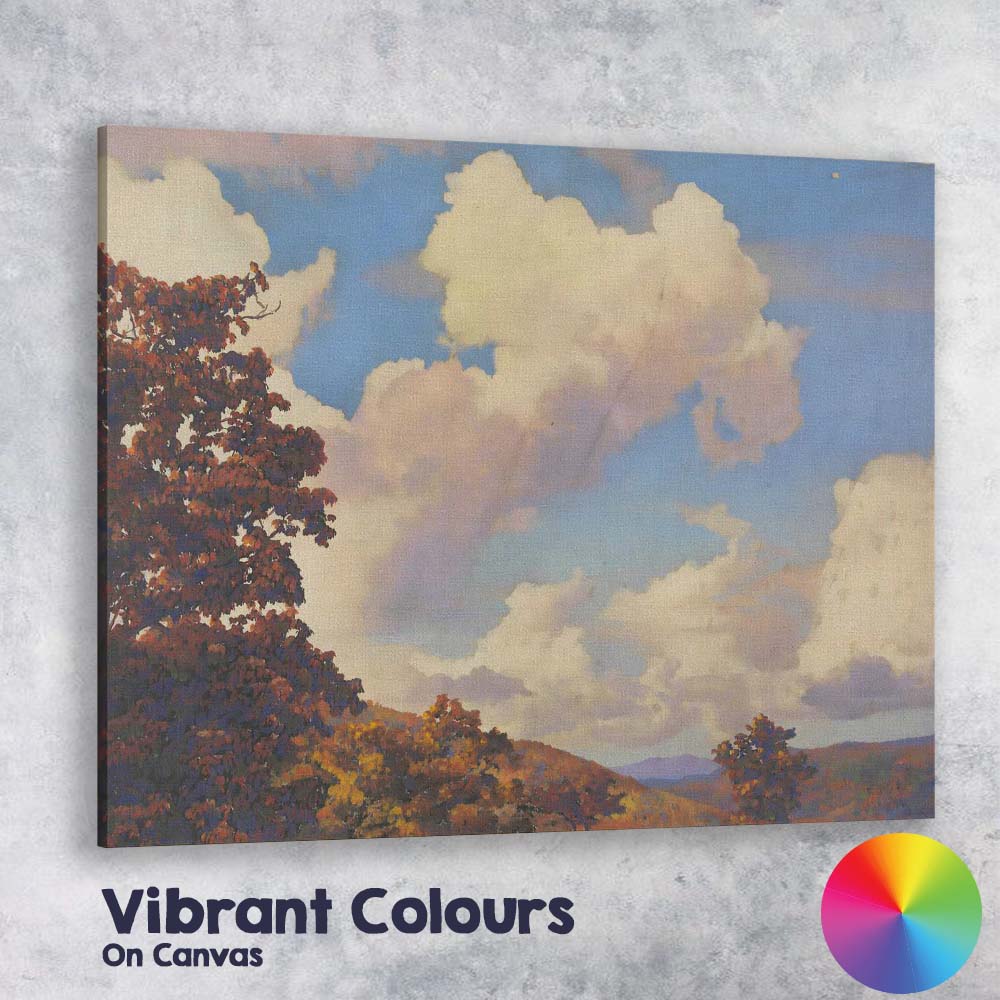 Autumn Woodland Cloudscape Scenic Landscape Painting Canvas Wall Art Print Decor Picture Ready to Hang
