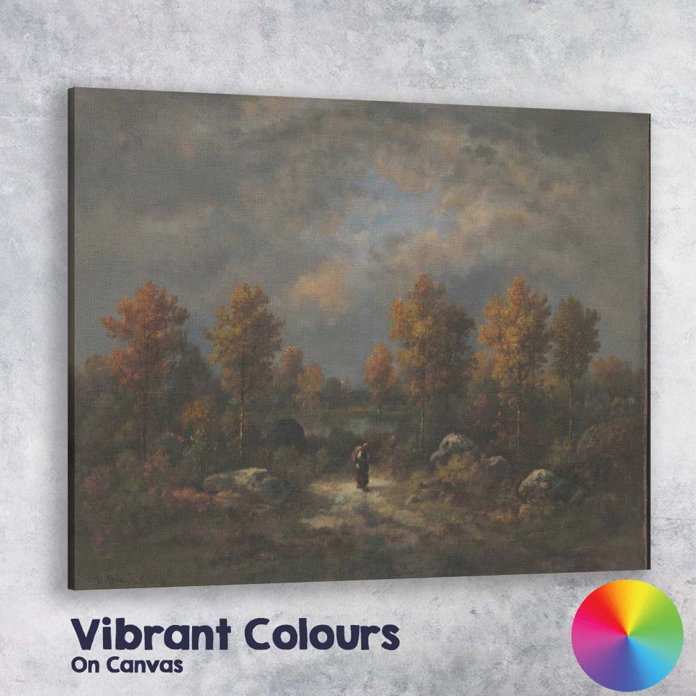 Moody Autumn Forest Lake Evening Landscape Canvas Wall Art Print Decor Picture Ready to Hang