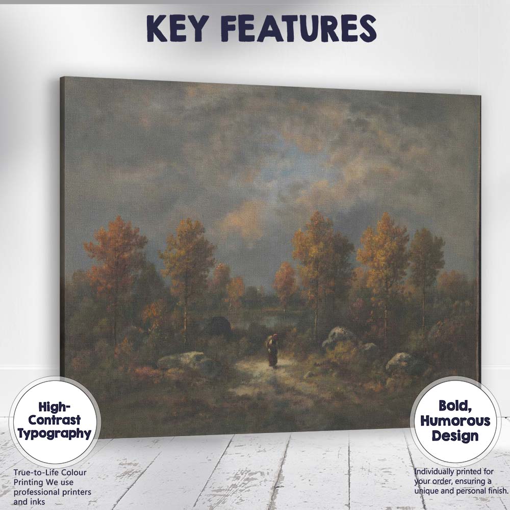 Moody Autumn Forest Lake Evening Landscape Canvas Wall Art Print Decor Picture Ready to Hang