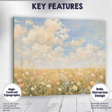 Pastel Wildflower Meadow Under Cloudy Sky Canvas Wall Art Print Decor Picture Ready to Hang