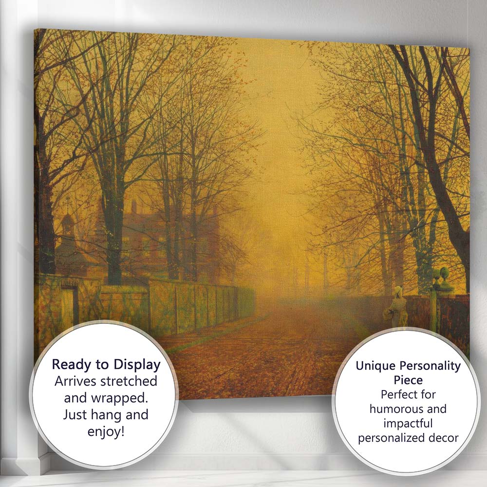 Misty Autumn Avenue Country Estate Landscape Canvas Wall Art Print Decor Picture Ready to Hang