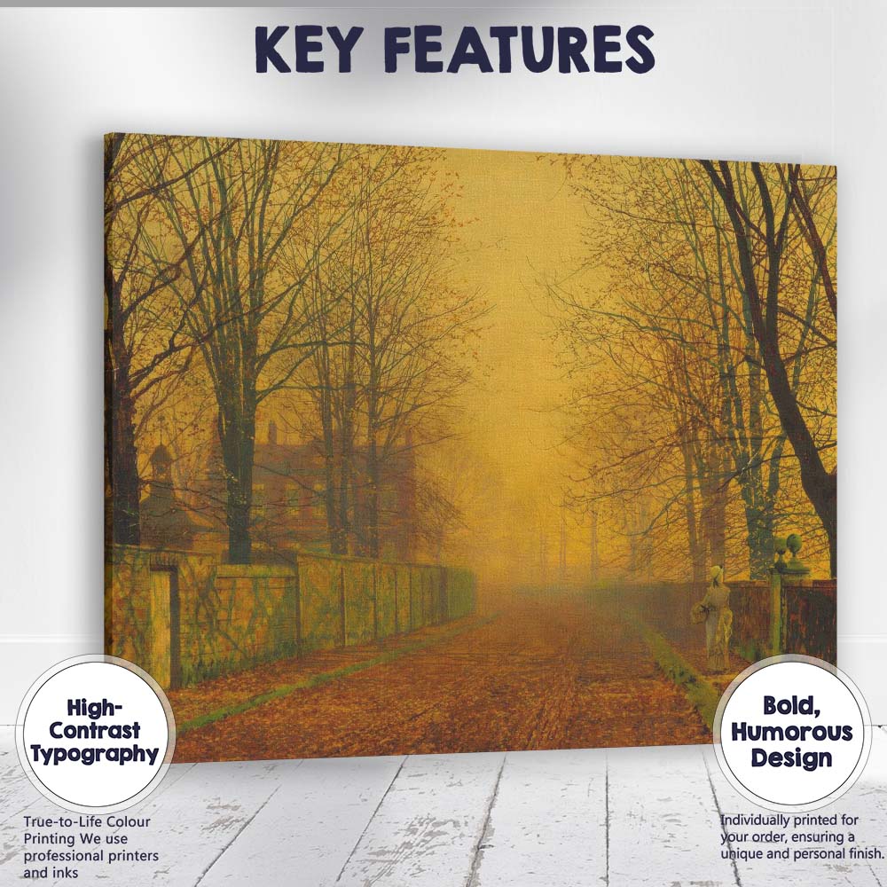 Misty Autumn Avenue Country Estate Landscape Canvas Wall Art Print Decor Picture Ready to Hang