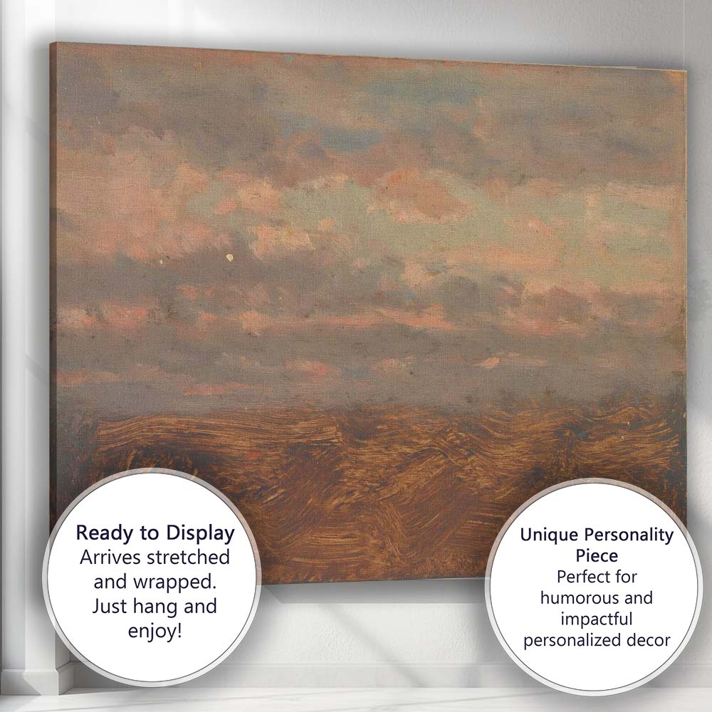 Muted Pink Cloudy Seascape Impressionist Coastal Painting Canvas Wall Art Print Decor Picture Ready to Hang