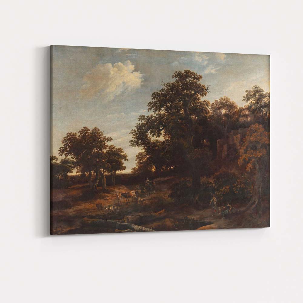 Classical Woodland Pastoral Landscape With Figures And Livestock Canvas Wall Art Print Decor Picture Ready to Hang