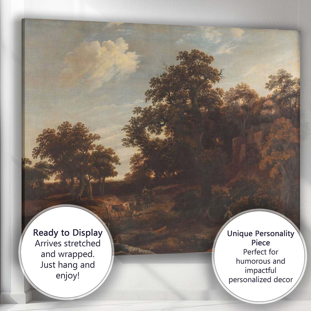 Classical Woodland Pastoral Landscape With Figures And Livestock Canvas Wall Art Print Decor Picture Ready to Hang
