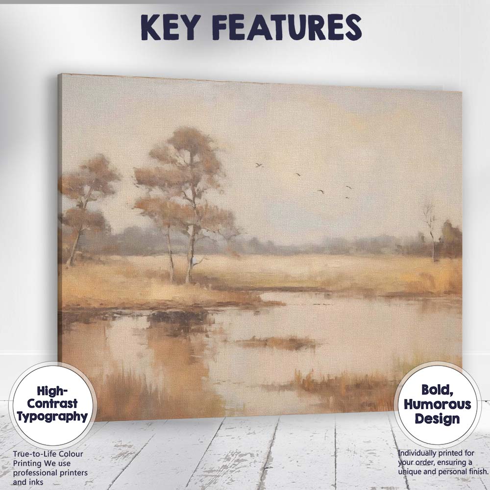 Soft Autumn Wetland Trees Landscape Canvas Wall Art Print Decor Picture Ready to Hang