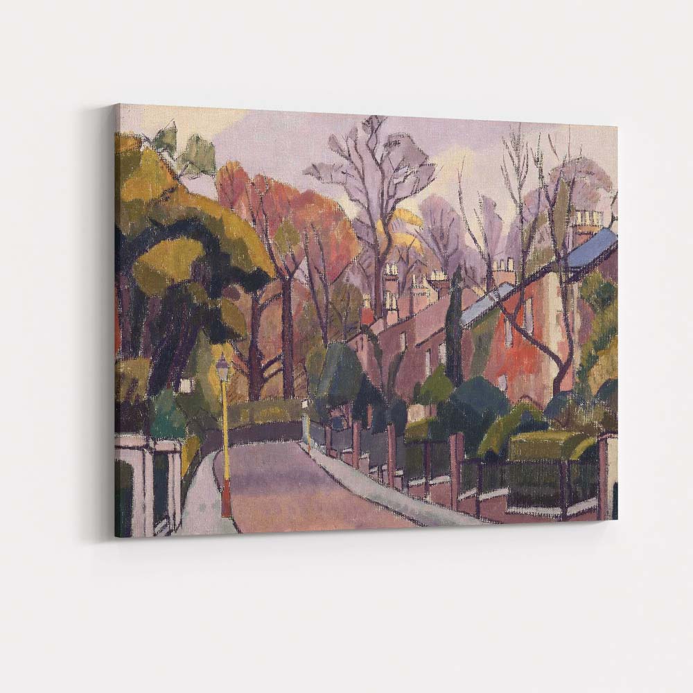 Muted Autumn Park Lane Townscape Expressionist Landscape Canvas Wall Art Print Decor Picture Ready to Hang