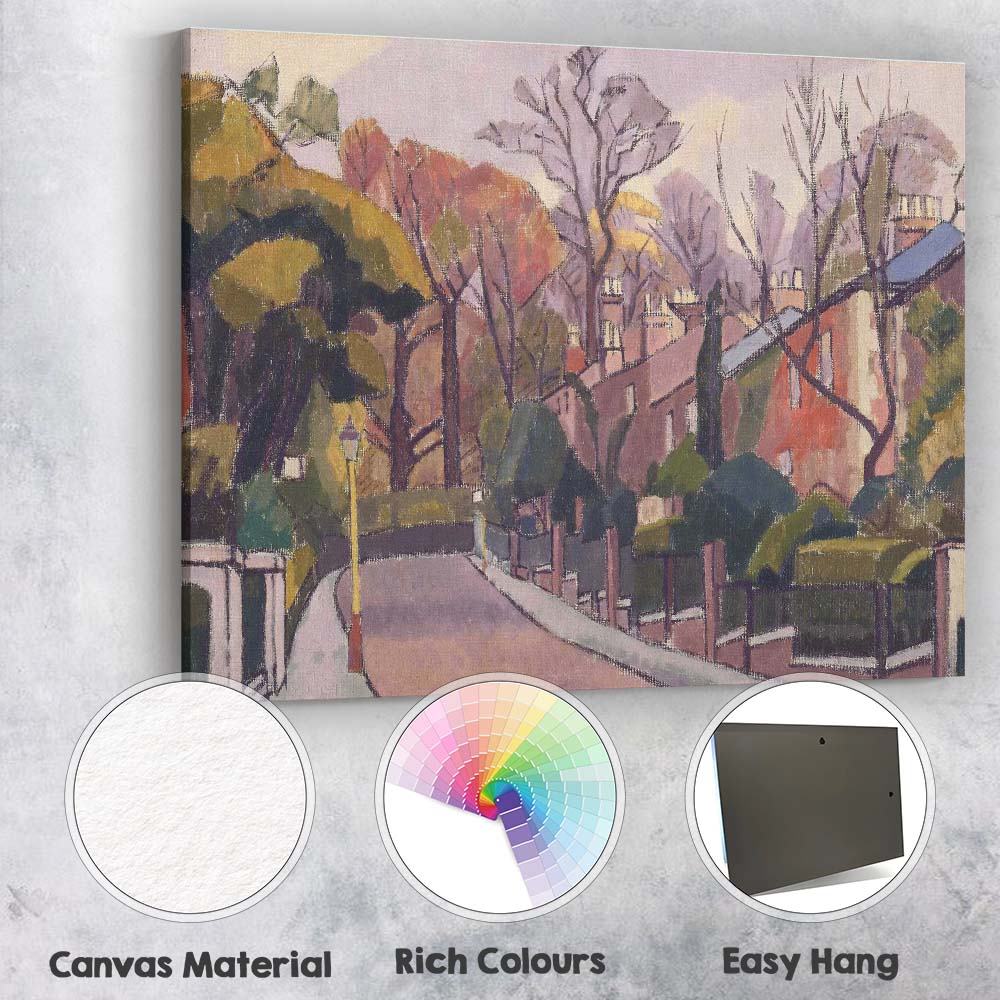 Muted Autumn Park Lane Townscape Expressionist Landscape Canvas Wall Art Print Decor Picture Ready to Hang