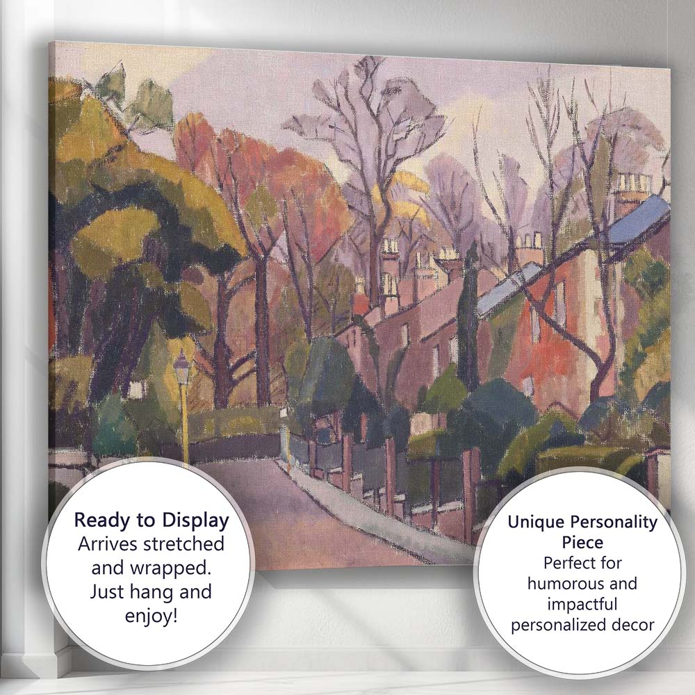 Muted Autumn Park Lane Townscape Expressionist Landscape Canvas Wall Art Print Decor Picture Ready to Hang