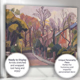 Muted Autumn Park Lane Townscape Expressionist Landscape Canvas Wall Art Print Decor Picture Ready to Hang