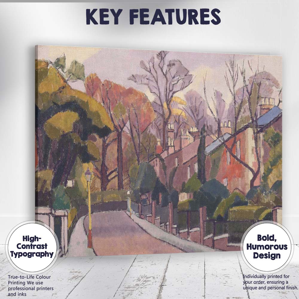 Muted Autumn Park Lane Townscape Expressionist Landscape Canvas Wall Art Print Decor Picture Ready to Hang